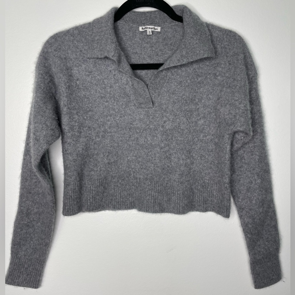 Reformation Gray V-Neck Sweater